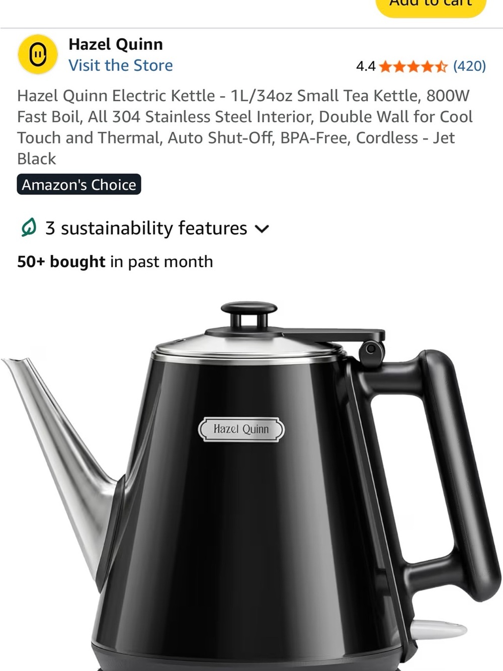 Hazel Quinn Jet Black Electric Kettle